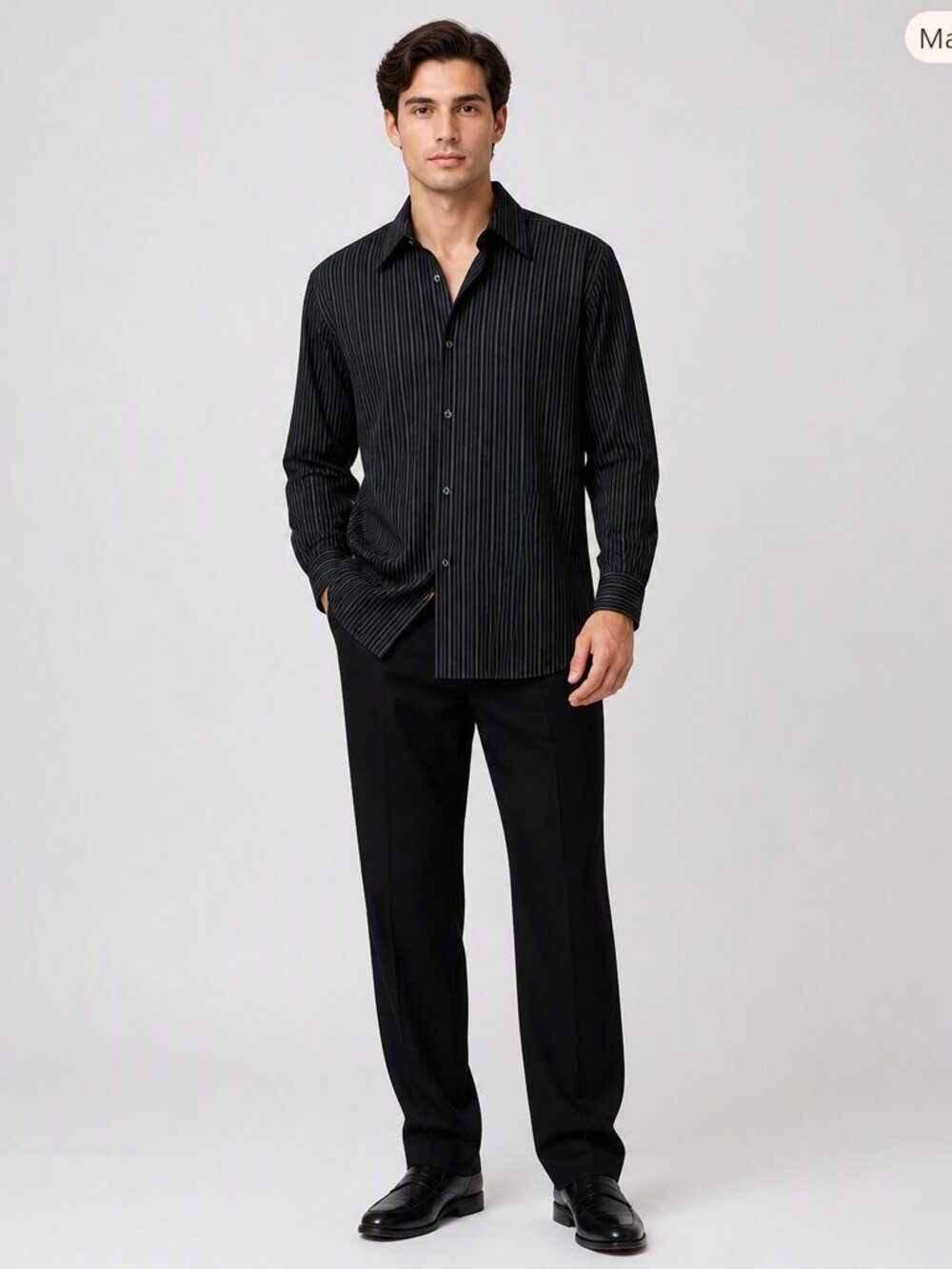 Y2K Grunge Axcess Claiborne Black Striped Cotton Shirt M Classic Fit Vintage